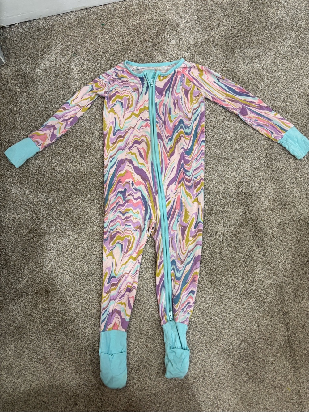 Little Sleepies Pink Marble Swirl Bamboo Viscose Zippy Size 12-18 Months